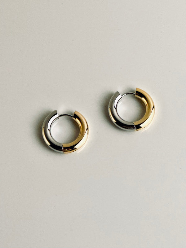 Two-tone silver and gold Lustra Hoop Earrings – 18k gold plated, hypoallergenic